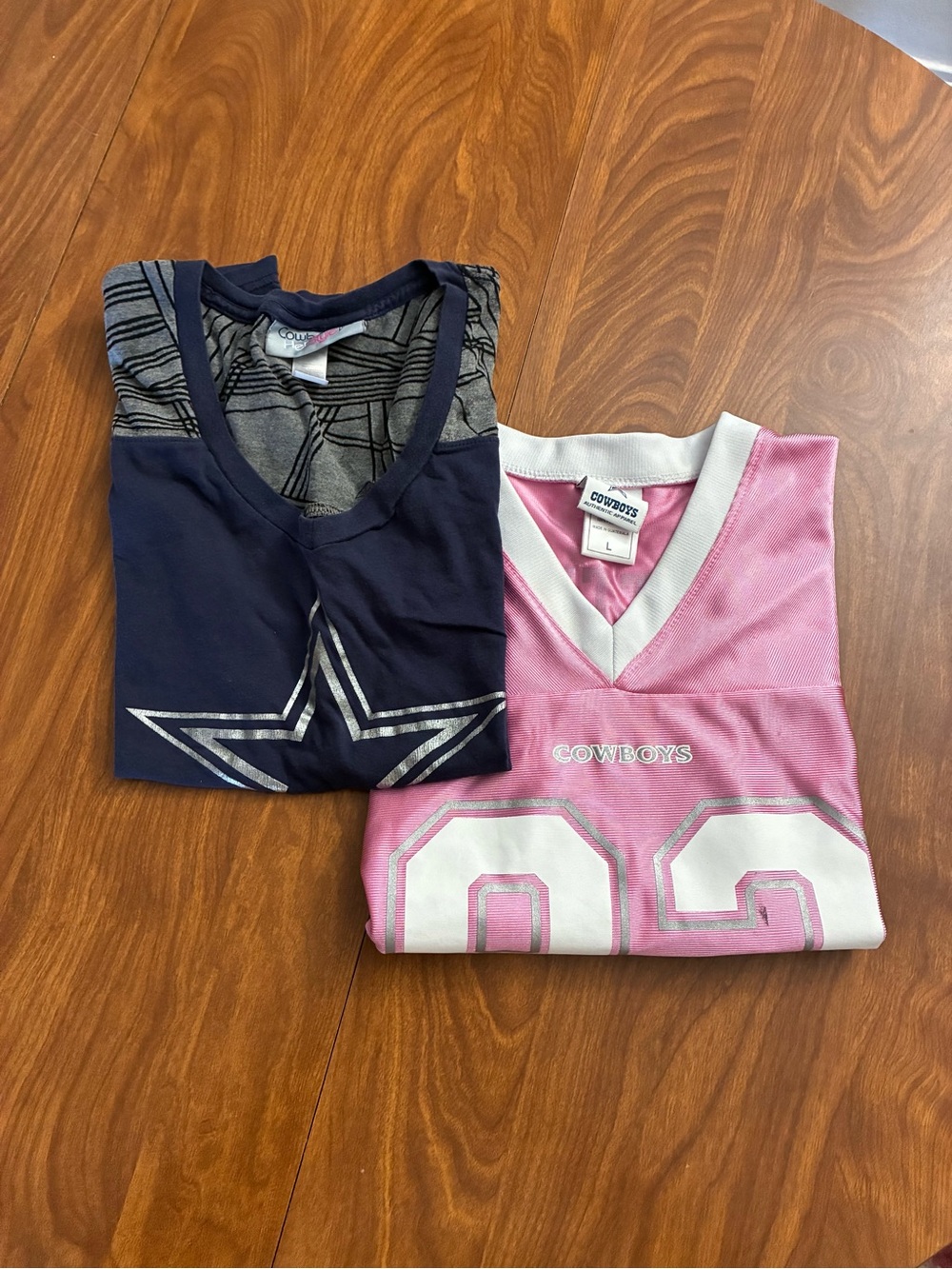 Lot of 2 Ladies Cowboys Football Jersey Top - Pink / Navy